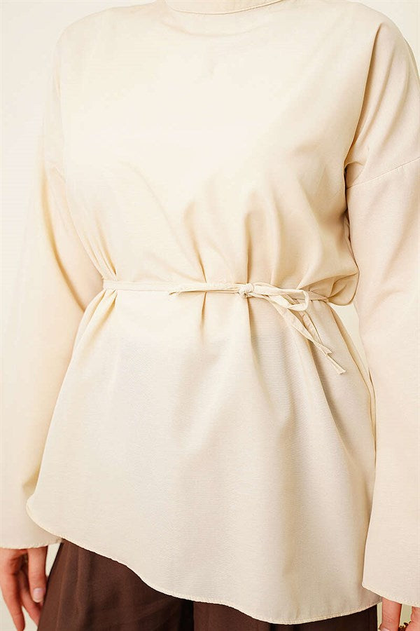 Asymmetrical Cut Poplin Tunic Beige