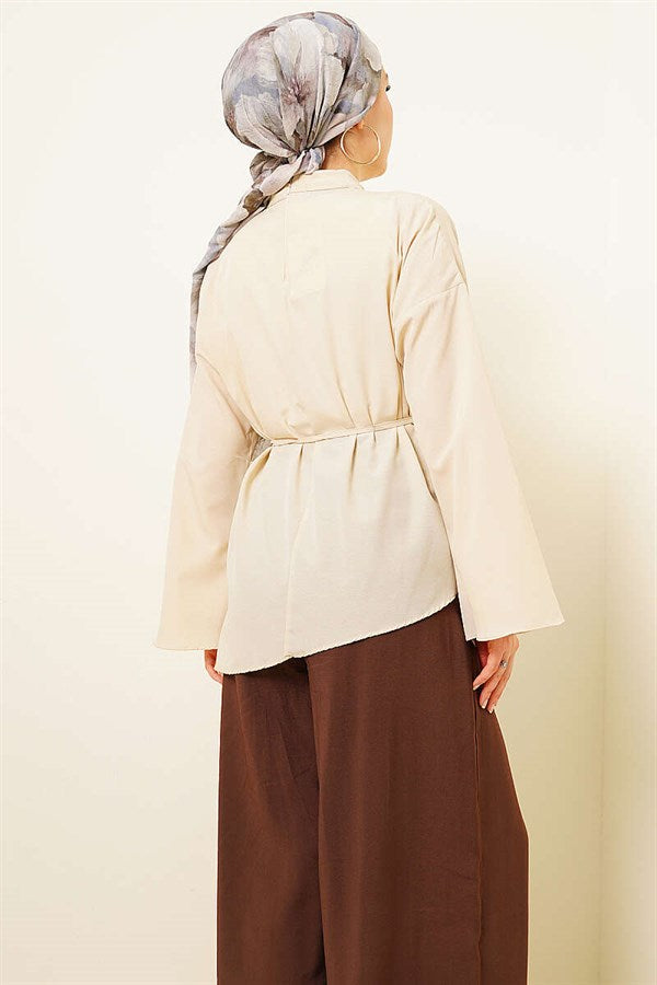 Asymmetrical Cut Poplin Tunic Beige