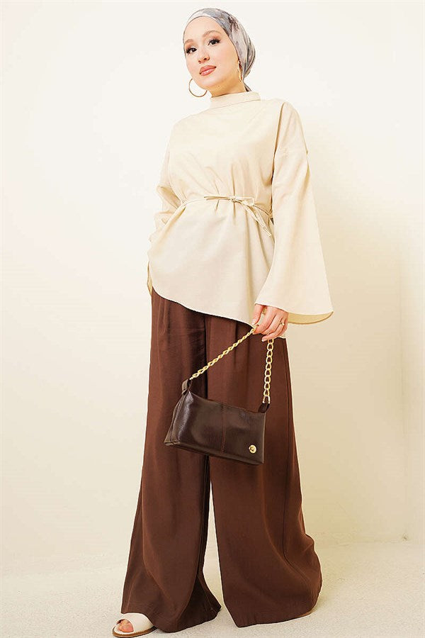Asymmetrical Cut Poplin Tunic Beige