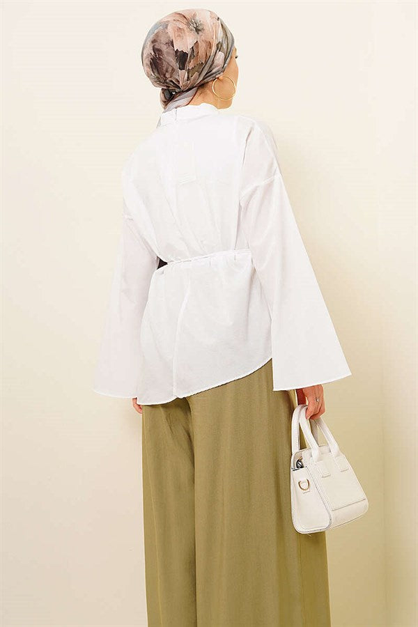 Asymmetrical Cut Poplin Tunic White