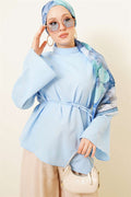 Asymmetrical Cut Poplin Tunic Blue