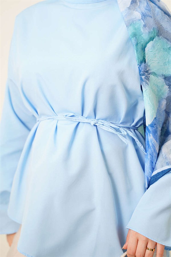 Asymmetrical Cut Poplin Tunic Blue