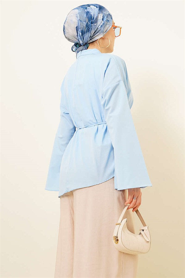 Asymmetrical Cut Poplin Tunic Blue