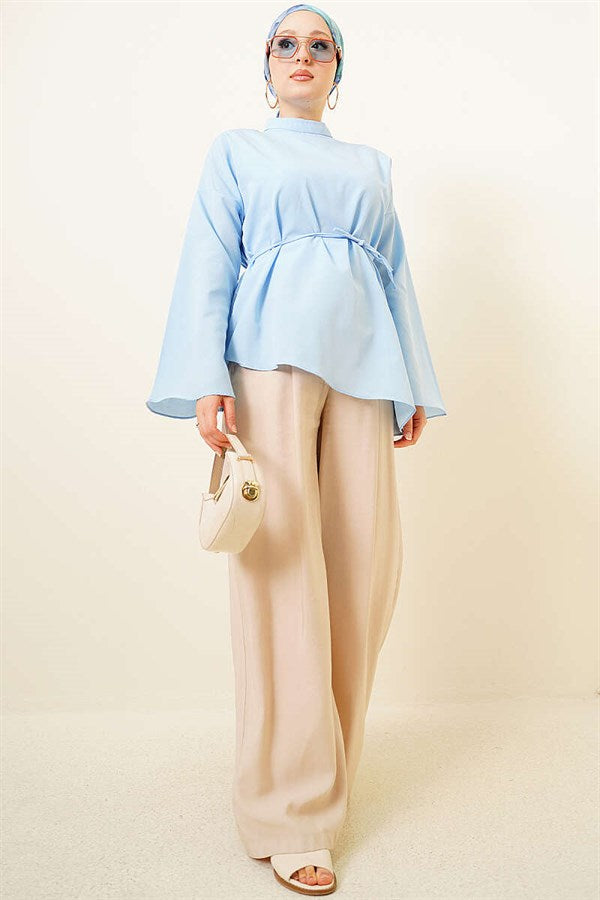 Asymmetrical Cut Poplin Tunic Blue
