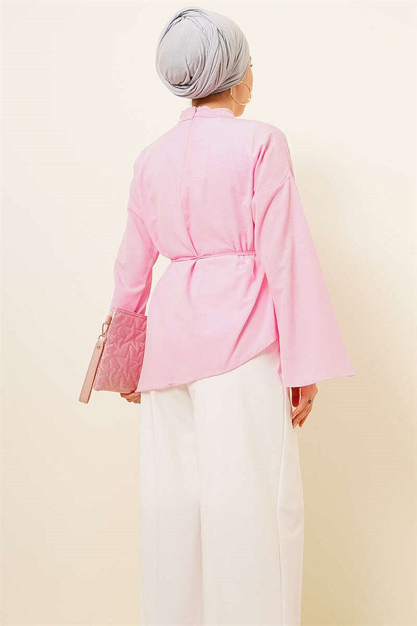 Asymmetrical Cut Poplin Tunic Pink