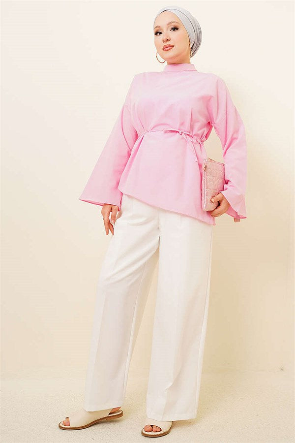 Asymmetrical Cut Poplin Tunic Pink
