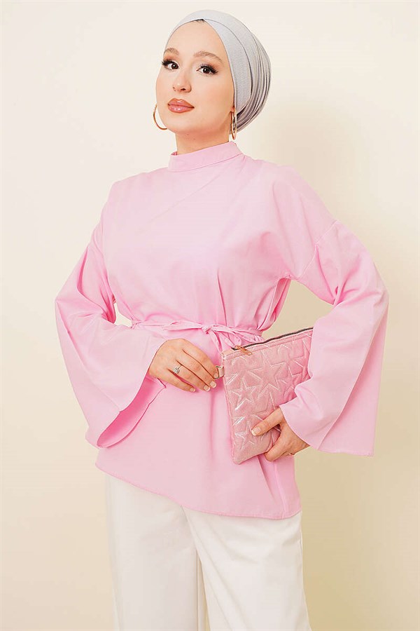 Asymmetrical Cut Poplin Tunic Pink