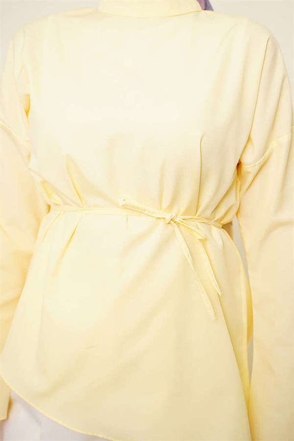 Asymmetrical Cut Poplin Tunic Yellow