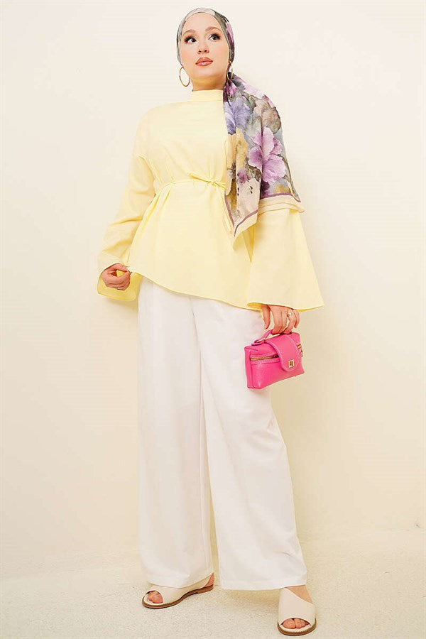 Asymmetrical Cut Poplin Tunic Yellow