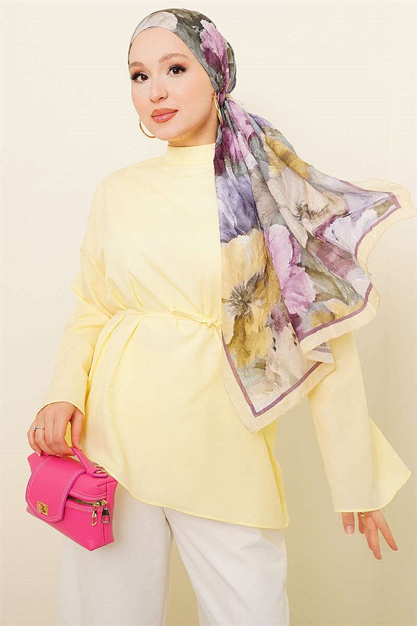Asymmetrical Cut Poplin Tunic Yellow