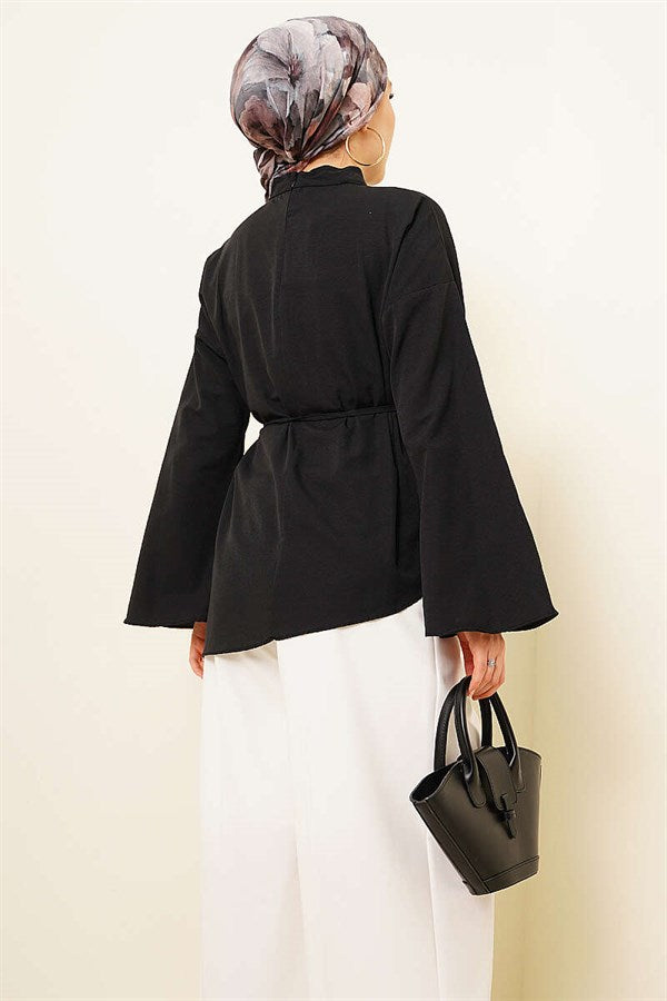 Asymmetrical Cut Poplin Tunic Black