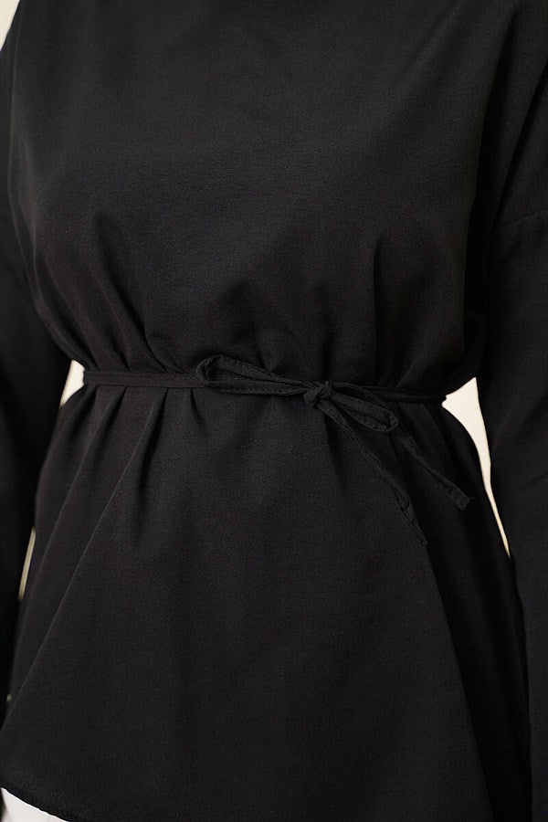 Asymmetrical Cut Poplin Tunic Black