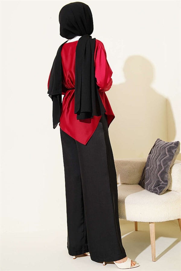 Asymmetrical Cut Satin Tunic Burgundy
