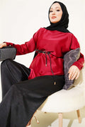 Asymmetrical Cut Satin Tunic Burgundy