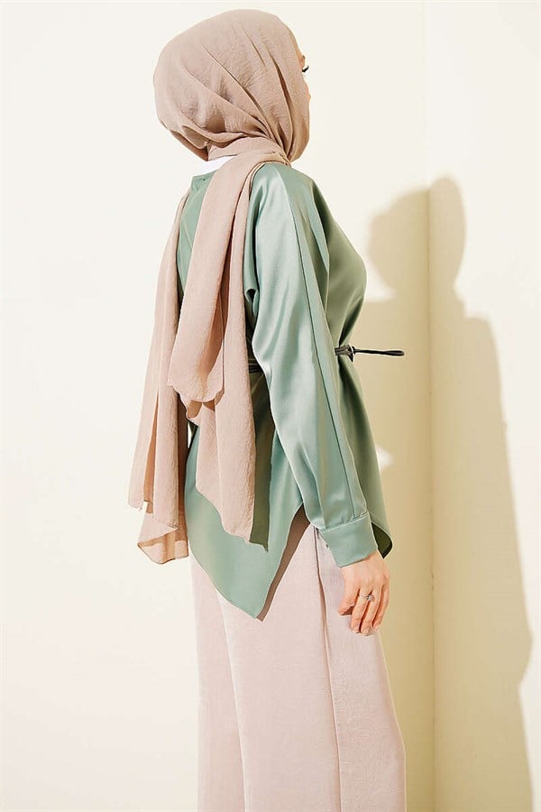Asymmetrical Satin Tunic, Light Green