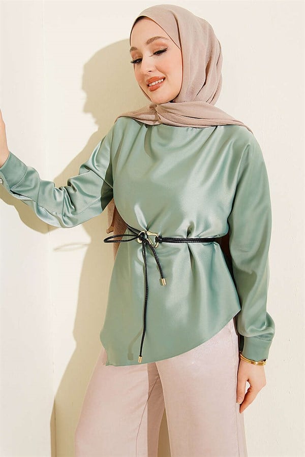Asymmetrical Satin Tunic, Light Green