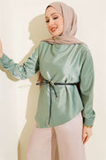 Asymmetrical Satin Tunic, Light Green