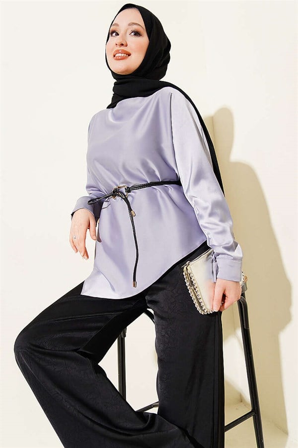 Asymmetrical Cut Satin Tunic Grey