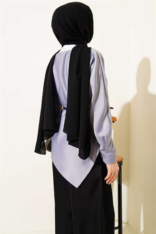 Asymmetrical Cut Satin Tunic Grey