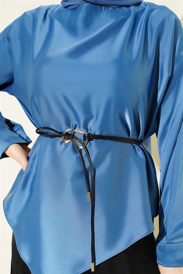 Asymmetrical Cut Satin Tunic Indigo
