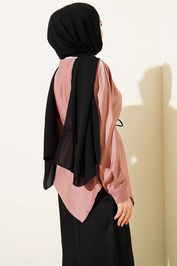 Asymmetrical Cut Satin Tunic Powder Pink