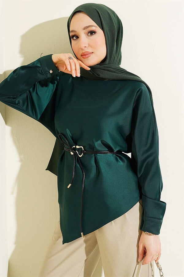 Asymmetrical Satin Tunic Emerald