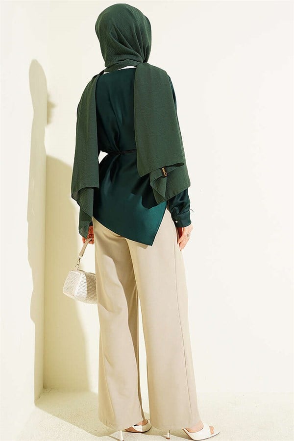 Asymmetrical Satin Tunic Emerald