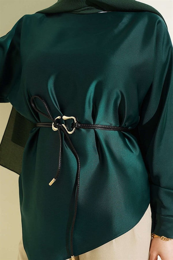 Asymmetrical Satin Tunic Emerald
