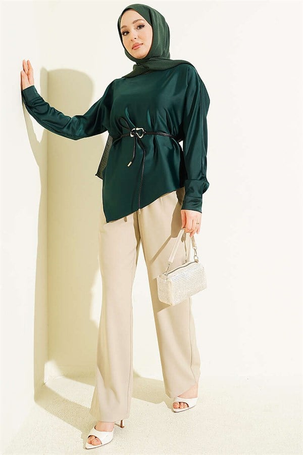 Asymmetrical Satin Tunic Emerald