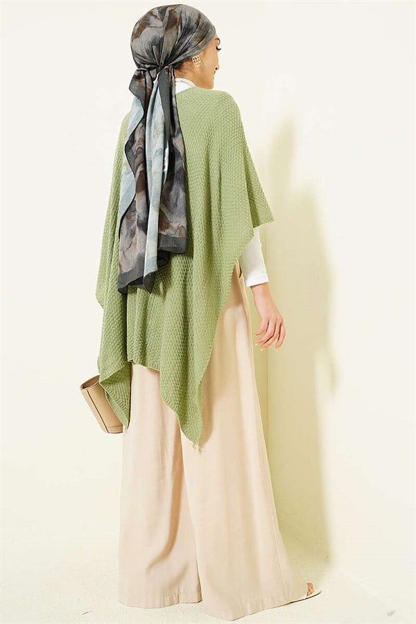 Asymmetrical Cut Knitted Poncho, Light Green