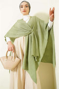 Asymmetrical Cut Knitted Poncho, Light Green
