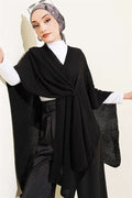 Asymmetrical Cut Knitted Poncho Black