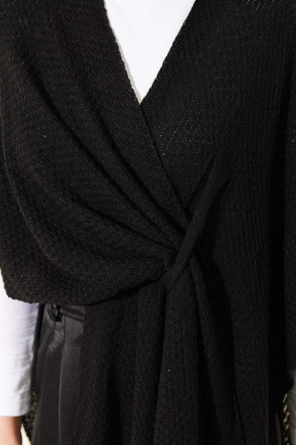 Asymmetrical Cut Knitted Poncho Black