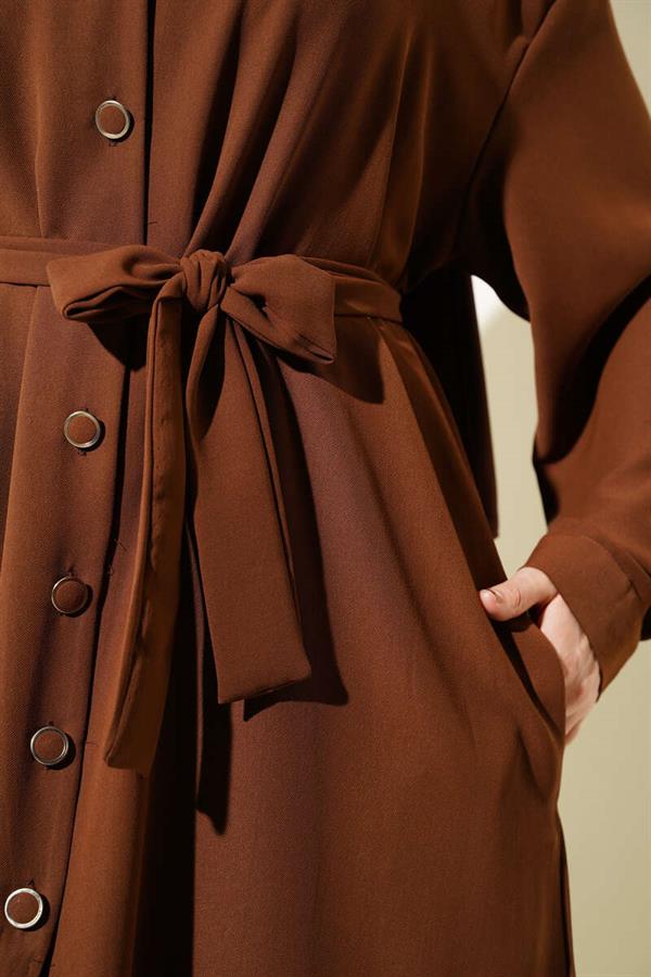 Asymmetrical Cut Long Tunic 2 Piece Set Brown