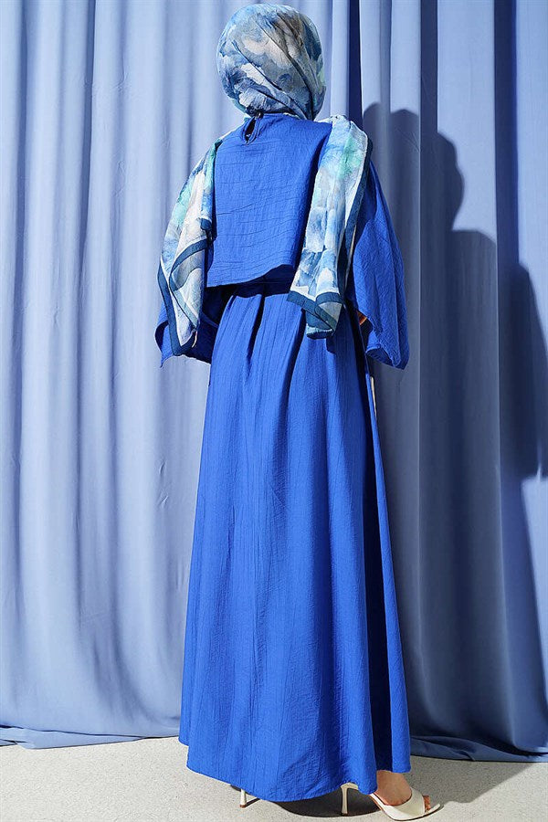 Asymmetrical Shoulder Panel Dress in Teal