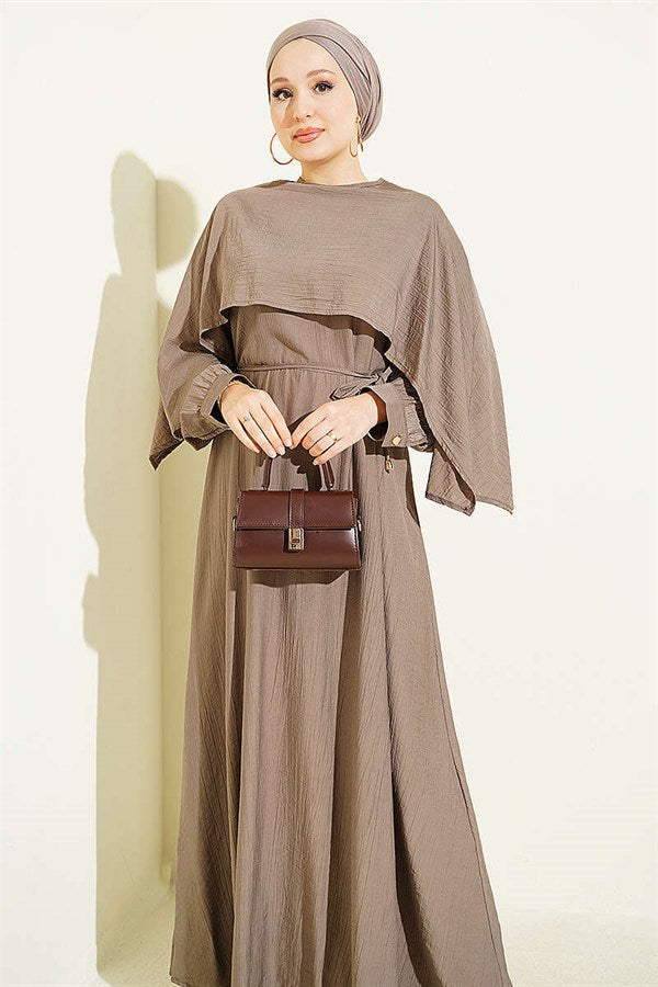 Asymmetrical Off-Shoulder Dress, Mink