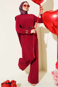 Asymmetrical Patchwork Belted Sandy 2 Piece Set in Burgundy