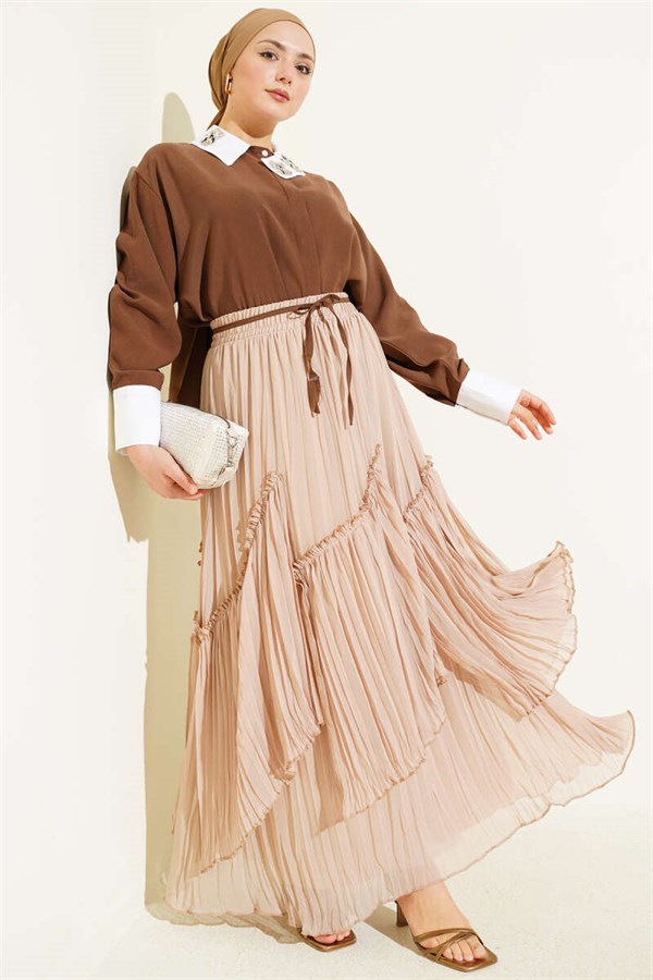 Asymmetric Stone Collar Tencel Shirt, Coffee