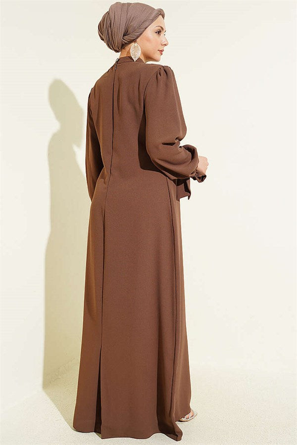 Asymmetrical Embellished Evening Dress in Brown