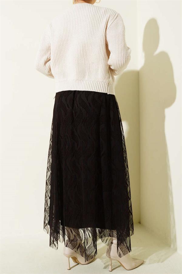 Asymmetrical Tulle Belted Skirt Dark Brown