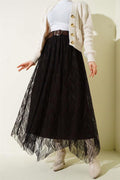Asymmetrical Tulle Belted Skirt Dark Brown