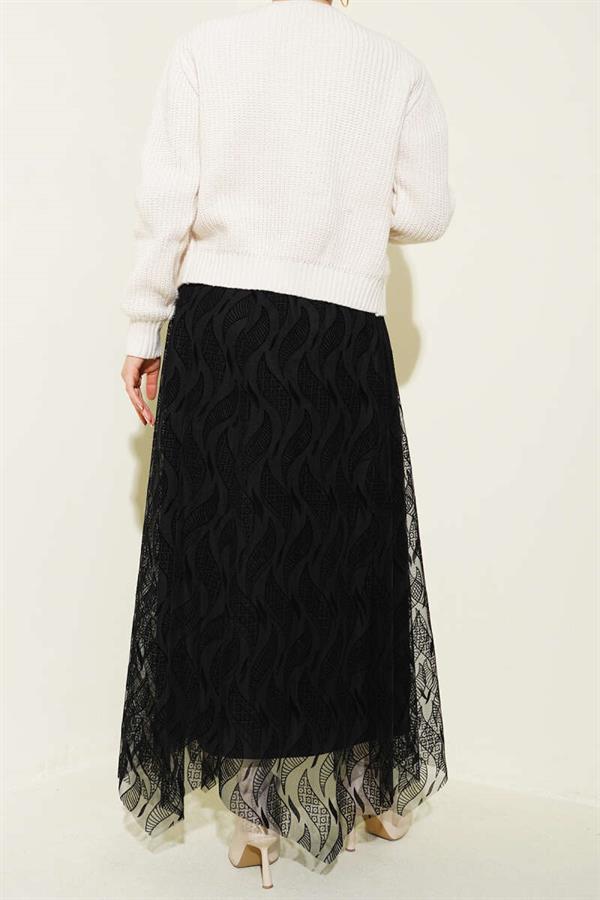 Asymmetrical Tulle Belted Skirt Black
