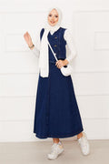 Asymmetrical Vest Skirt Denim 2 Piece Set Dark Blue