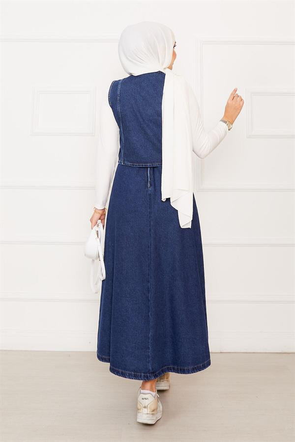Asymmetrical Vest and Skirt Denim 2 Piece Set Blue