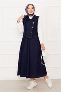 Asymmetrical Vest Skirt Denim 2 Piece Set Navy Blue