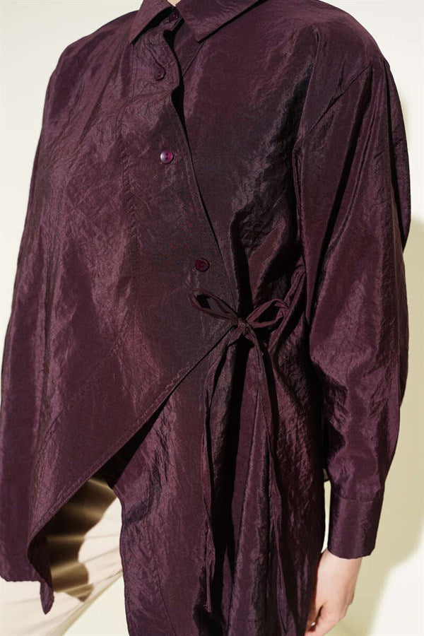 Asymmetrical Tie Shirt, Plum