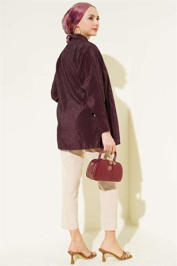 Asymmetrical Tie Shirt, Plum