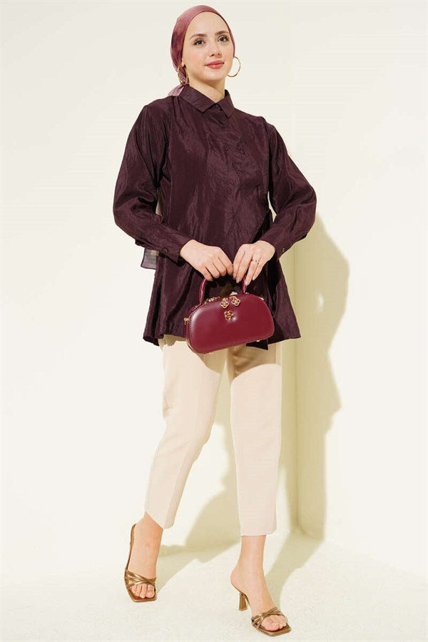 Asymmetrical Tie Shirt, Plum