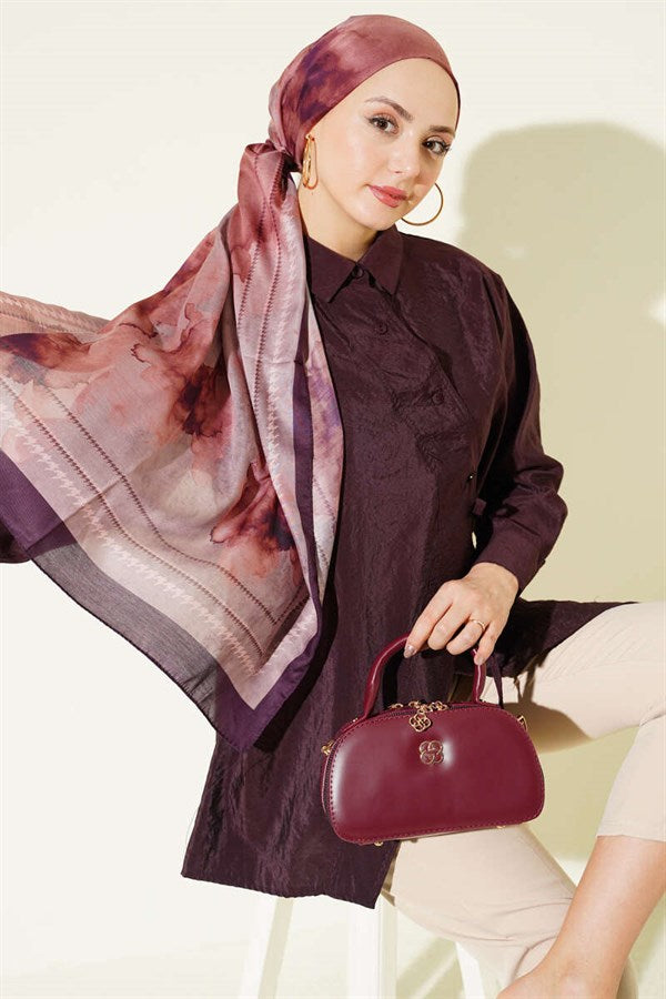 Asymmetrical Tie Shirt, Plum