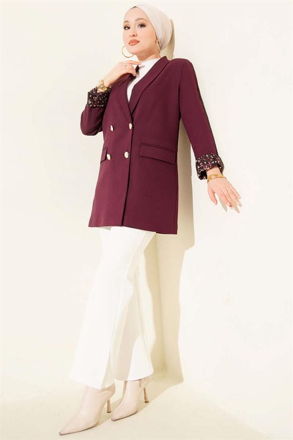 Leopard-Lined Double-Breasted Jacket in Purple